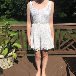 White lacy button down mini dress